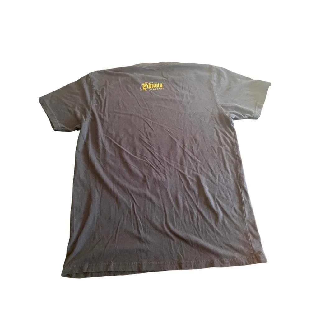 Odious Cellars‎ Graphic Black T-Shirt With Gold & Teal Design Unisex L